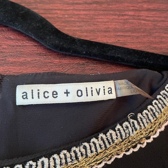Alice + Olivia Eleonora poet sleeve embroidered cocktail dress L - Picture 8 of 16